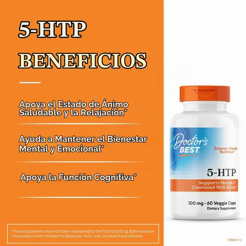 Vista 2 de Doctor's Best 5-Htp sin OMG, vegano, sin gluten, sin soja, 100 mg y 60 cápsulas vegetarianas