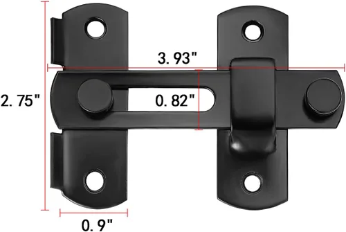 Vista 2 de 3 paquetes de pestillos de puerta abatible, 3.93 x 2.75 pulgadas, cerradura de seguridad negra para valla de madera de granero, puertas francesas