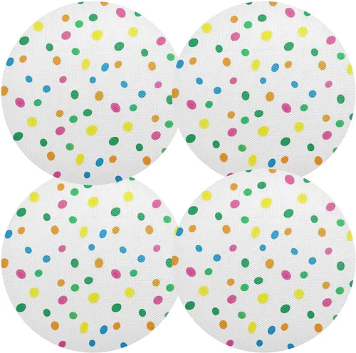 Vista 2 de Colorful Polka Dots White Round Placemat, Non Slip Heat Resistant Mats for Kitchen one sizex6