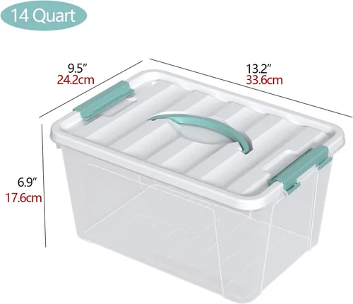 Vista 2 de Sandmovie Caja de plástico de 14 cuartos de galón con tapa, contenedor de almacenamiento transparente con asa, 6 paquetes