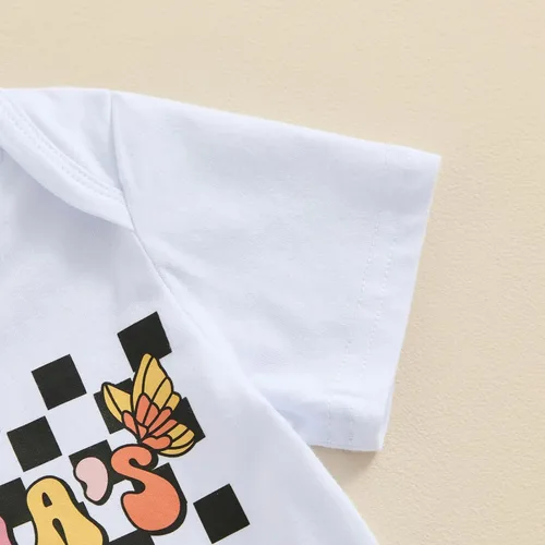 Vista 139 de Sejardin Ropa de verano para bebé y niña, recién nacida, manga corta, con letras, mameluco elástico con diadema
