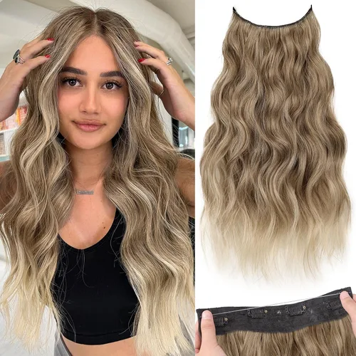 Vista 61 de KooKaStyle - Extensiones de cabello con hilo invisible, diadema transparente, ajustables, 4 clips fijadores, cabello largo y ondulado de 12