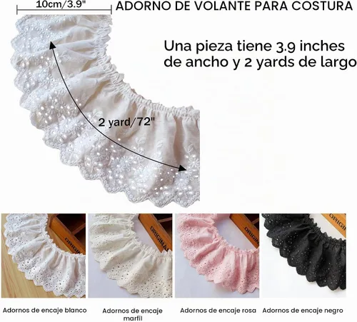 Vista 2 de 2 yardas 3.9 pulgadas algodón bordado volantes ojal encaje ribete (beige)