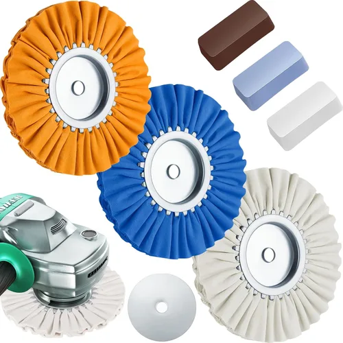 Vista 9 de Amylove Ruedas de Pulido Airway de 8 Pulgadas Kit de Pulido de Ruedas de Aluminio con Diámetro de Orificio de Eje de 5/8 Pulgadas, Compuesto