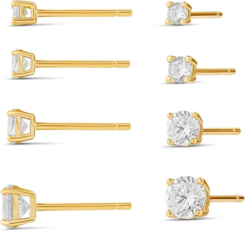 Vista 12 de Amazon Essentials Juego de pendientes de tuerca de plata de ley chapada en oro de 14 quilates con circonita cúbica redonda o corte princesa Oro Rosa