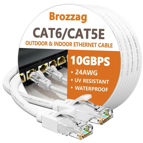 Vista 19 de Cable Ethernet de 10 pies para Cat6/Cat5E, 10 Gbps compatible con Cat8/Cat7, cable de red 24AWG para interiores y exteriores, entierro directo