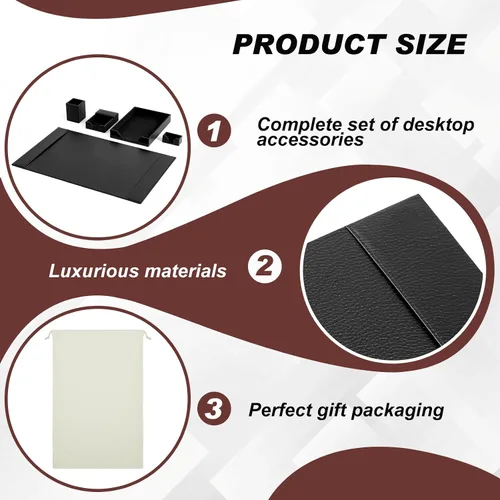 Vista 9 de Sayglossy Juego de 5 almohadillas de cuero para escritorio con rieles laterales, protector de escritorio de 30 x 18 pulgadas, bandeja para letras