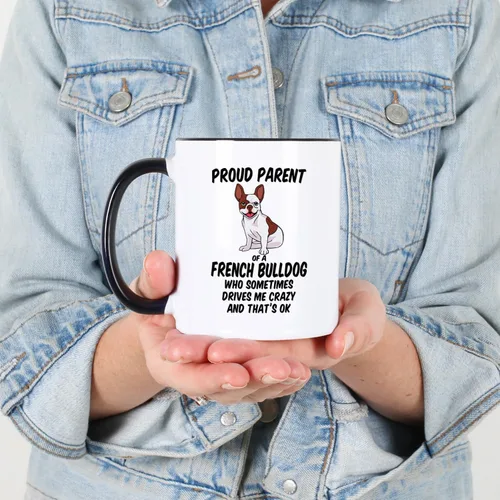 Vista 4 de Casitika Regalos de bulldog francés. Taza de café Frenchie de 11 onzas. Taza de bulldog francés para mamá o papá. Taza divertida con arte de perro