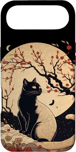 Vista 27 de Kawaii black cat japanese with cherry blossom anime style Case for iPhone 16