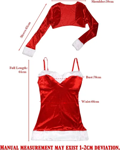 Vista 6 de ReneeCho Vestido de Papá Noel para mujer, disfraz de Navidad, disfraz de señora Claus, cosplay con sombrero y medias para festivales y fiestas