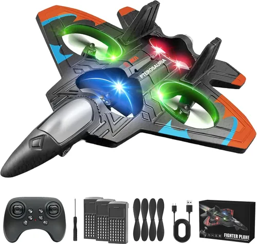 Vista 13 de Nuevo juguete RC Stunt Fighter Jet 2026 para niños con giros de 360° y luces LED, avión de control remoto de espuma, avión RC para niños y adultos