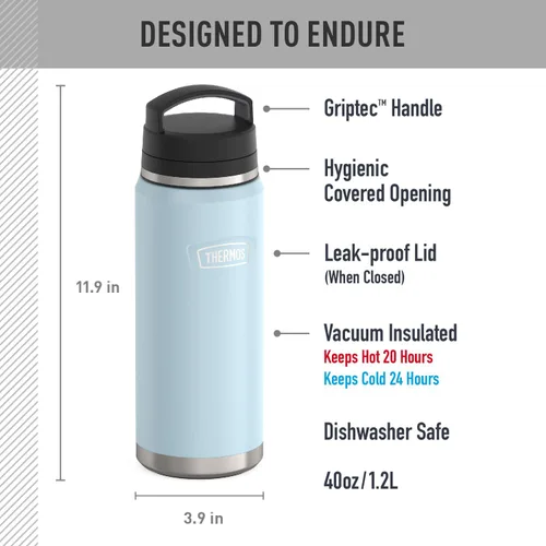 Vista 2 de THERMOS ICON SERIES, botella de acero inoxidable de doble temperatura, 40 onzas, glaciar