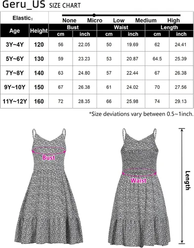 Vista 6 de Girls Vintage Ruffle Hem Slip Dresses Floral Print Swing Knee-Length Summer Sleeveless Dress 3-12 Years