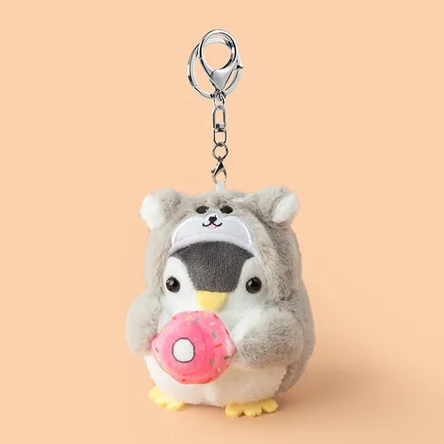 Vista 3 de Fuqimanman2020 Lindo llavero de pingüino esponjoso creativo para cosplay, juego de disfraz de pingüino, llavero con colgante de pingüino, rana