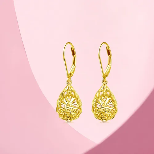 Vista 37 de Aretes colgantes de filigrana de plata de ley 925, margarita, loto, flor de rosa, piedra lunar, lágrima para mujer, nudo celta infinito, margarita