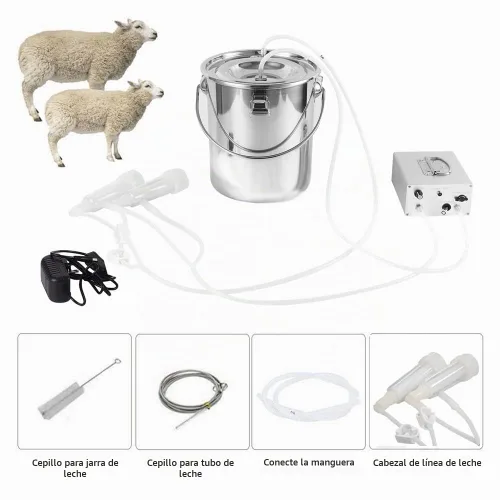 Vista 5 de Máquina de ordeño eléctrica de cabra de 7L, bomba de vacío de pulsación automática recargable con 2 tazas de pezón, cubo de acero inoxidable