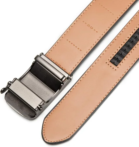 Vista 8 de Clubbelts Cinturón de cuero con trinquete para hombre con hebilla automática, negroblancomarrón, 1 38 de ancho, cinturón de vestir ajustable