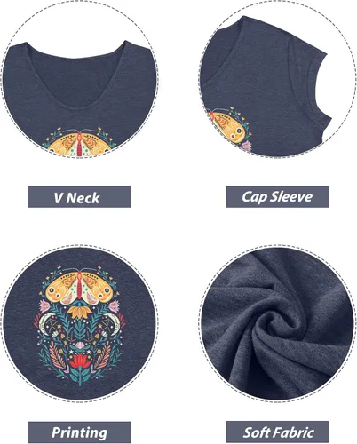 Vista 6 de Anbech Camisetas de manga casquillo para mujer, con cuello en V, estampado sólido, camisetas casuales