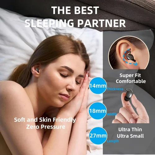 Vista 2 de HJX M73 Auriculares para Dormir para Personas que Duermen de Lado, Auriculares Invisibles, Mini Auriculares, Auriculares Intraurales Ultraligeros