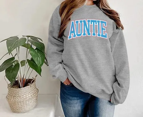 Vista 4 de Sudadera de manga larga con cuello redondo para mujer con estampado de letras de tía