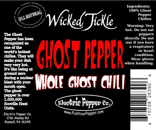 Vista 3 de Wicked Tickle, 10 Almohadillas de chile deshidratado Whole Ghost + 2 gratis Wicked Tickle súper caliente