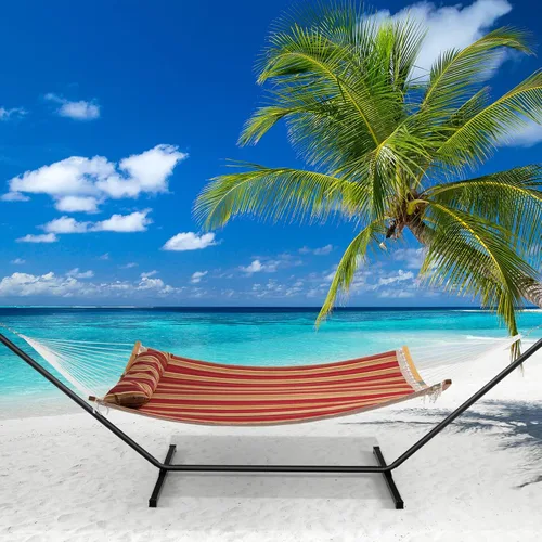 Vista 12 de Giantex Hamaca con almohada desmontable para colgar al aire libre, hamaca de patio con barra separadora de bambú curvada, cadena de acero, hamacas
