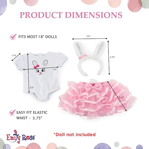 Vista 4 de Emily Rose Ropa de muñeca de 18 pulgadas, traje de 3 piezas de ropa y accesorios de conejito rosa, incluye diadema de orejas de conejo, disfraz