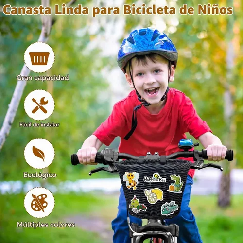 Vista 6 de Cesta delantera para bicicleta de niños, tejida a mano multicolor, para niños y niñas
