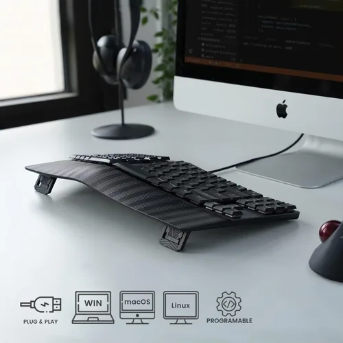 Vista 7 de Perixx PERIBOARD-335BL - Teclado compacto mecánico ergonómico con cable, interruptores azules de bajo perfil, función programable con teclas macro