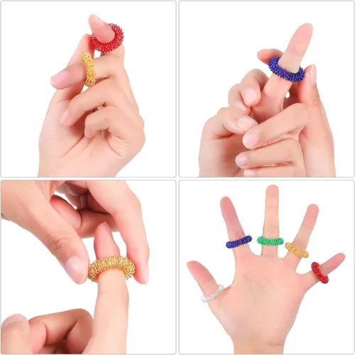 Vista 3 de Blulu Juego de 12 anillos de dedo sensoriales con puntas, anillo de dedo puntiagudo/anillo de acupresión para adolescentes, adultos, reductor
