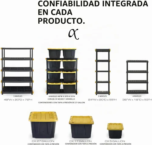 Vista 4 de CENTREX 5-Tier Heavy Duty Plastic Storage Shelves for Garage, 2 Pack