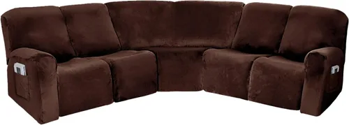 Vista 8 de cjc Fundas de terciopelo para sofá modular, funda reversible en forma de L, protector de sofá reclinable para sala de estar