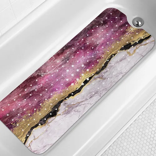Vista 15 de LNOND Tapete de baño de mármol antideslizante, extra largo de 40 x 16 pulgadas, tapete antideslizante para bañera, tapete de ducha de mármol negro