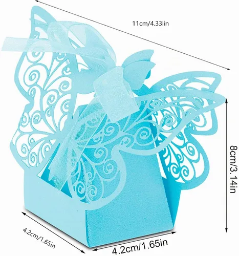 Vista 6 de Ejoyous Cajas de dulces de boda, 100 cajas de chocolate de azúcar para recuerdos de boda, caja delicada caja de regalo para bodas, cumpleaños Azul