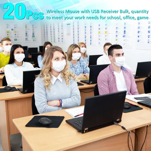 Vista 7 de Paquete de 20 mouse inalámbrico para computadora portátil 2.4 G, mouse óptico inalámbrico de 1000 DPI con receptor USB, mouse inalámbrico compatible