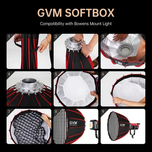 Vista 3 de GVM Softbox Parabólico Luz Suave Bowens Mount, 36 pulgadas/35.4 in de liberación rápida Parabólica Deep Softbox y rejilla de panal compatible