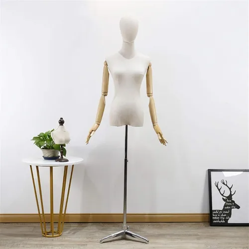 Vista 10 de Adjustable Mannequin Dress Form Torso with Head & Wooden Arm - Female Clothing Display with Tripod Stand - 3 Color Options for Fashion Retail & Black