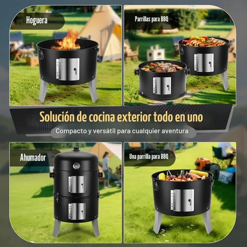 Vista 3 de Ahumador de carbón para carne: Parrillas de carbón para barbacoa 4 en 1 resistentes de 16 pulgadas Combo de parrilla vertical para ahumadores