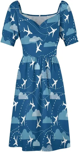 Vista 7 de Avión avión patrón avión patrón vestido de mujer con cuello en V vestidos de manga corta