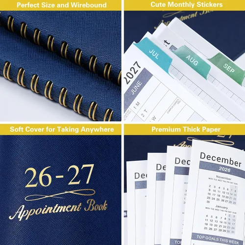 Vista 6 de Agenda y planificador 2026 - Agenda semanal de citas 2026, enero - diciembre 2026, 21 x 29 cm, planificador diario/por hora con pestañas, 15 Azul