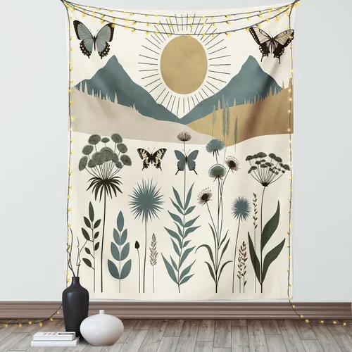 Vista 29 de Ambesonne Tapiz hippie, abrazo de hongos de ensueño y árbol de la vida místico y mandal verde, decoración de tela para colgar en la pared