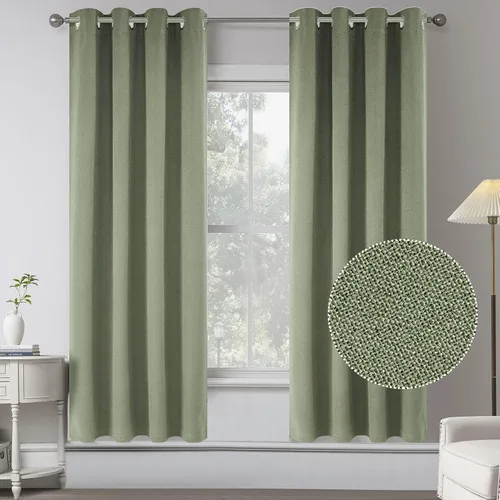 Vista 32 de KEQIAOSUOCAI Cortinas de lino 100% opacas de 100 pulgadas de largo, 2 paneles para dormitorio, estilo casa de campo moderna, completamente negro