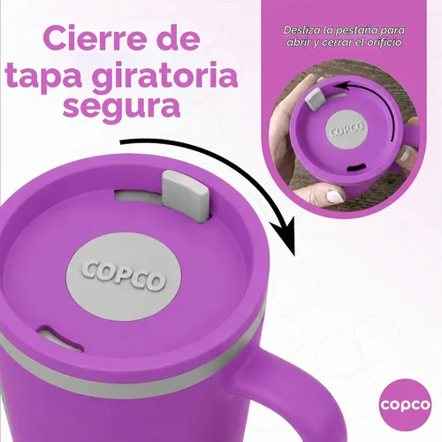 Vista 4 de Copco - Taza de viaje con cono de 16 onzas, tapa y asa resistentes a Púrpura