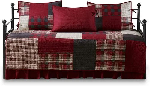 Vista 8 de Woolrich Juego de funda para sofá cama, estilo de vida de cabaña, retazos con diseño de alce para todas las estaciones, capa de ropa de cama ligera