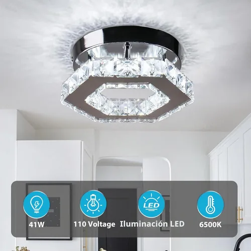 Vista 3 de Mini lámpara de techo LED de cristal, lámpara colgante moderna, semiempotrada, iluminación de techo de cristal para pasillo, escalera, cocina