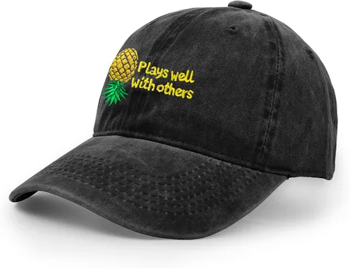 Vista 3 de Juega bien con otros sombreros de béisbol bordados al revés Gorra de béisbol de piña ajustable bordado de mezclilla