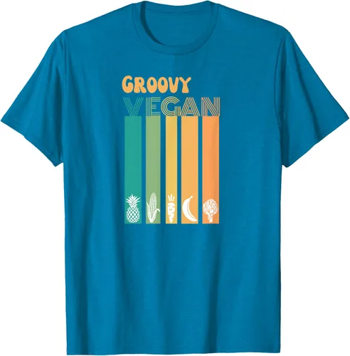 Vista 10 de Groovy Vegan Retro Vintage Cool Veggies 70 80 Flower Power Camiseta, Negro