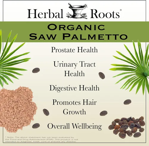 Vista 3 de Herbal Roots Cápsulas orgánicas de palma enana americana 1,000 mg por porción 60 cápsulas veganas orgánicas