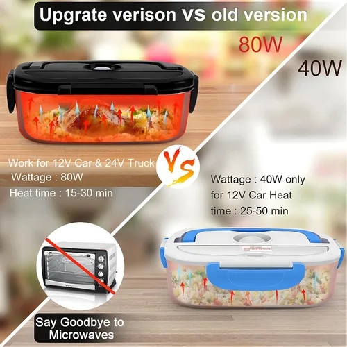 Vista 5 de Lonchera eléctrica, calentador de alimentos portátil para automóvil, camión, oficina, adaptador de 12 V, 24 V, 110 V, a prueba de fugas, recipiente