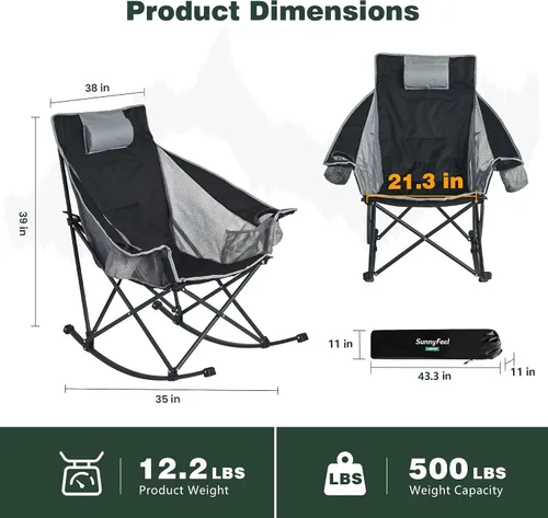Vista 3 de SUNNYFEEL Silla de Camping con Balanceo, Silla Reclinable de Lujo Acolchada, Silla de Césped Plegable Extragrande con Bolsillo, Silla Resistente